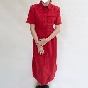 NWT Vintage Midi Dress Faux Suede Rust Red Orange Teacher Housewife Farmcore
